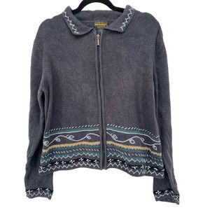 Woolrich Women’s Denim Heather Vintage Zip Sweater Front Size Large